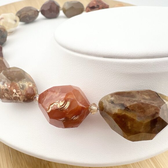 Agate Carnelian Stone Statement Collar Necklace Faceted Chunky Earth Tones - Picture 7 of 13